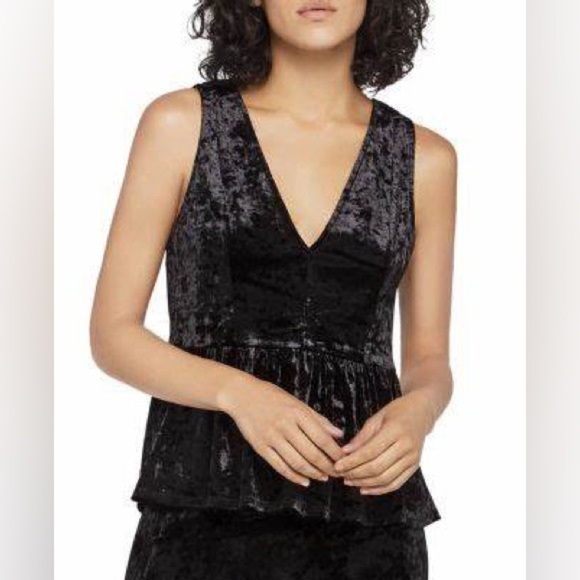 BCBGeneration Black VELVET PEPLUM V-NECK TOP Size Small - Picture 11 of 11